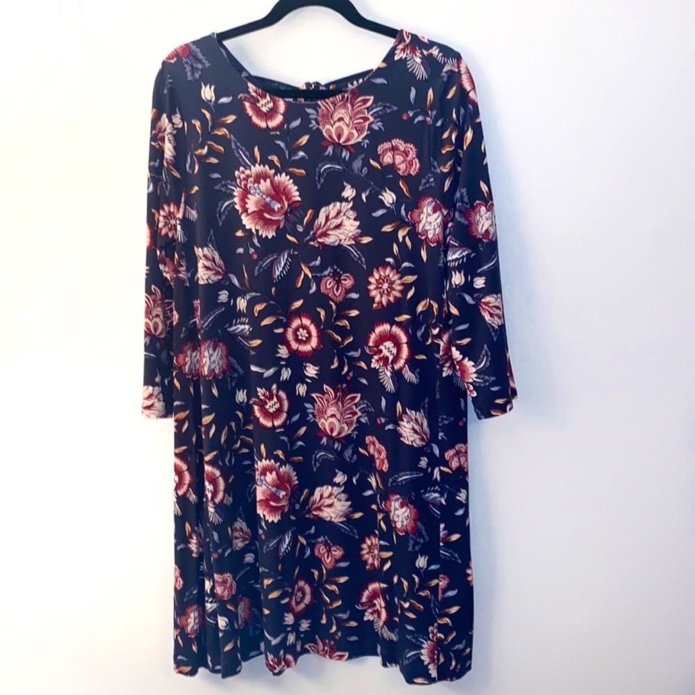 Loft Floral Bow Back Swing Dress, Grey, SZ L